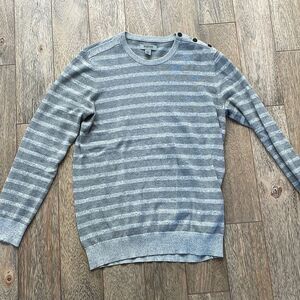 Heathorn Gray Striped Sweater with Shoulder Buttons – Men’s M